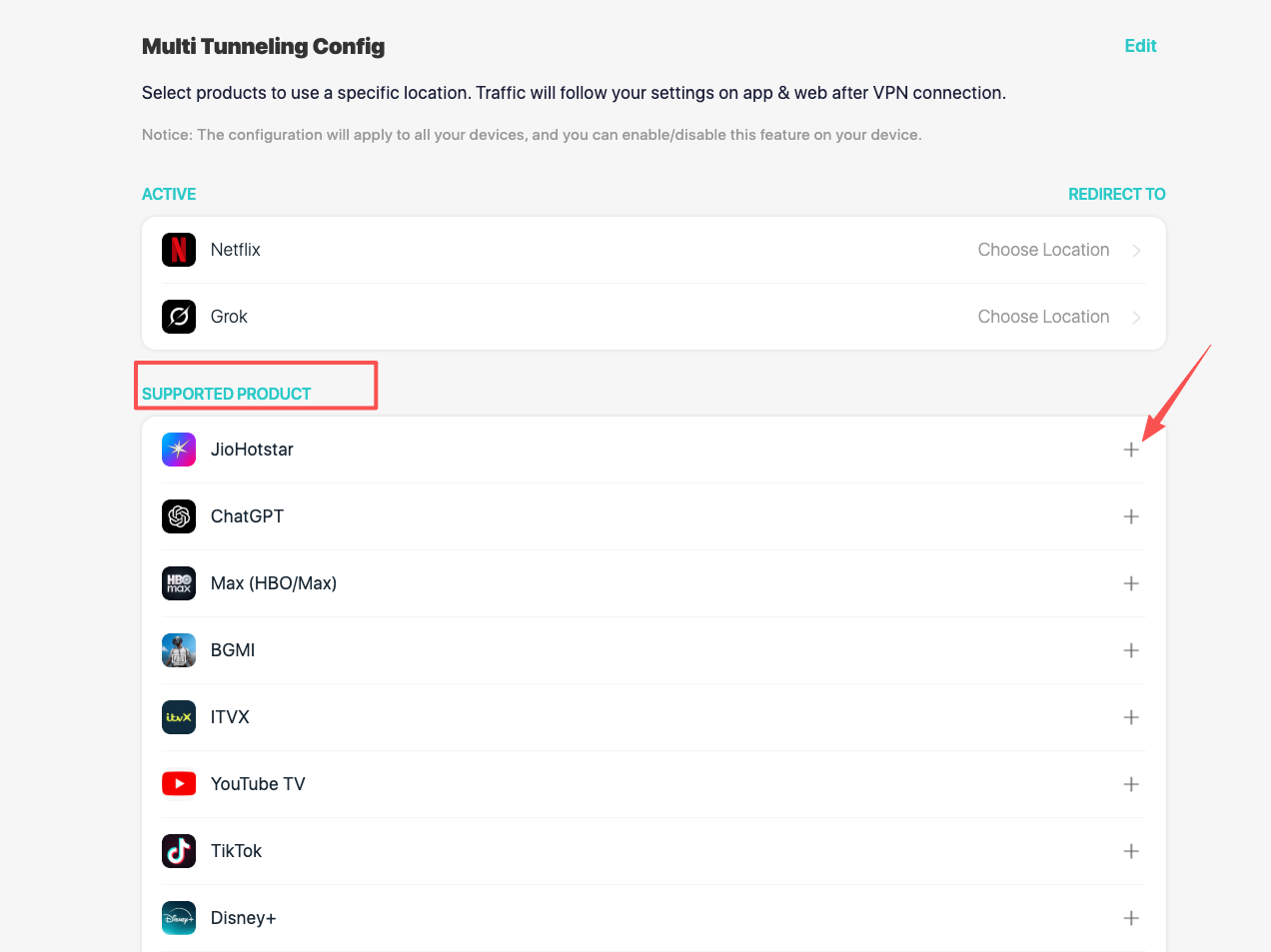 Add Product to Configure Multi Tunneling