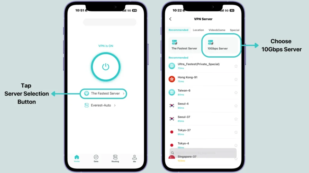 How to choose 10Gbps Server on X-VPN for iOS app