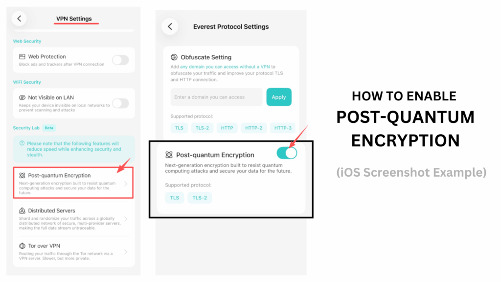 How to enable Post-quantum encryption (X-VPN iOS app screenshot example)