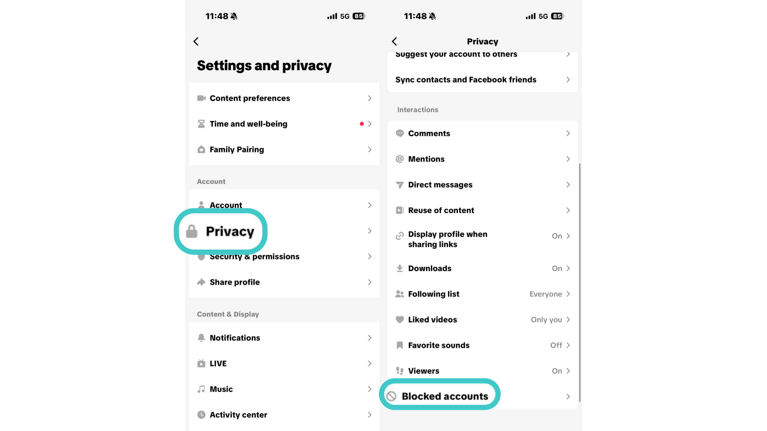 Step 3. Go to Privacy > Blocked Accounts