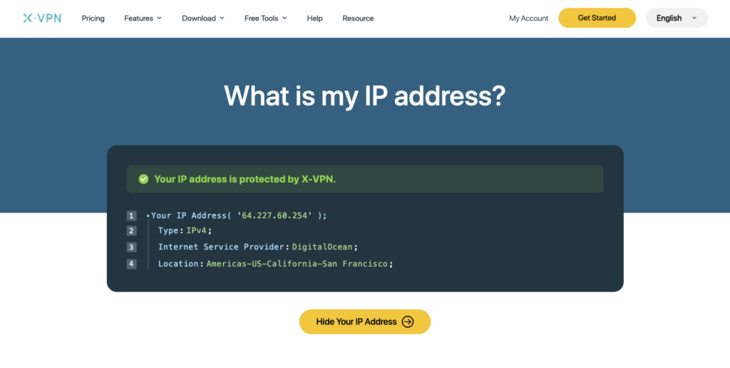 What is my ip address on X-VPN IP Checker tool