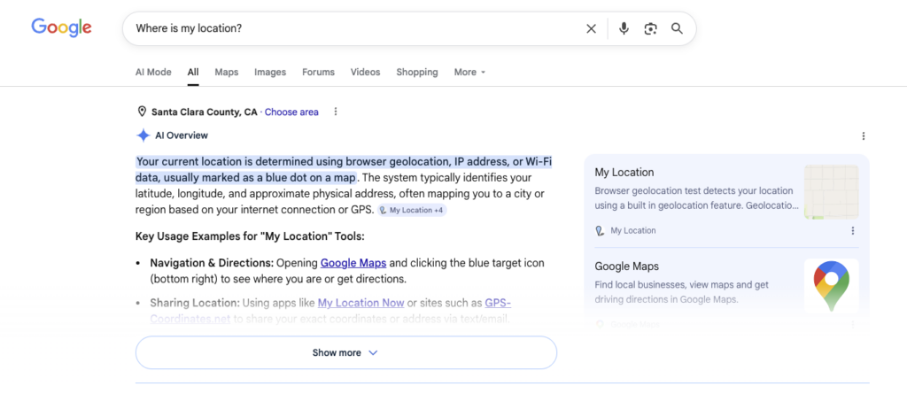 Where is my location on google.com