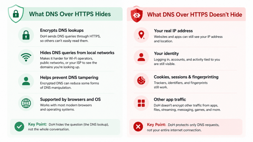 what DNS over HTTPs hides and what it doesn't hide