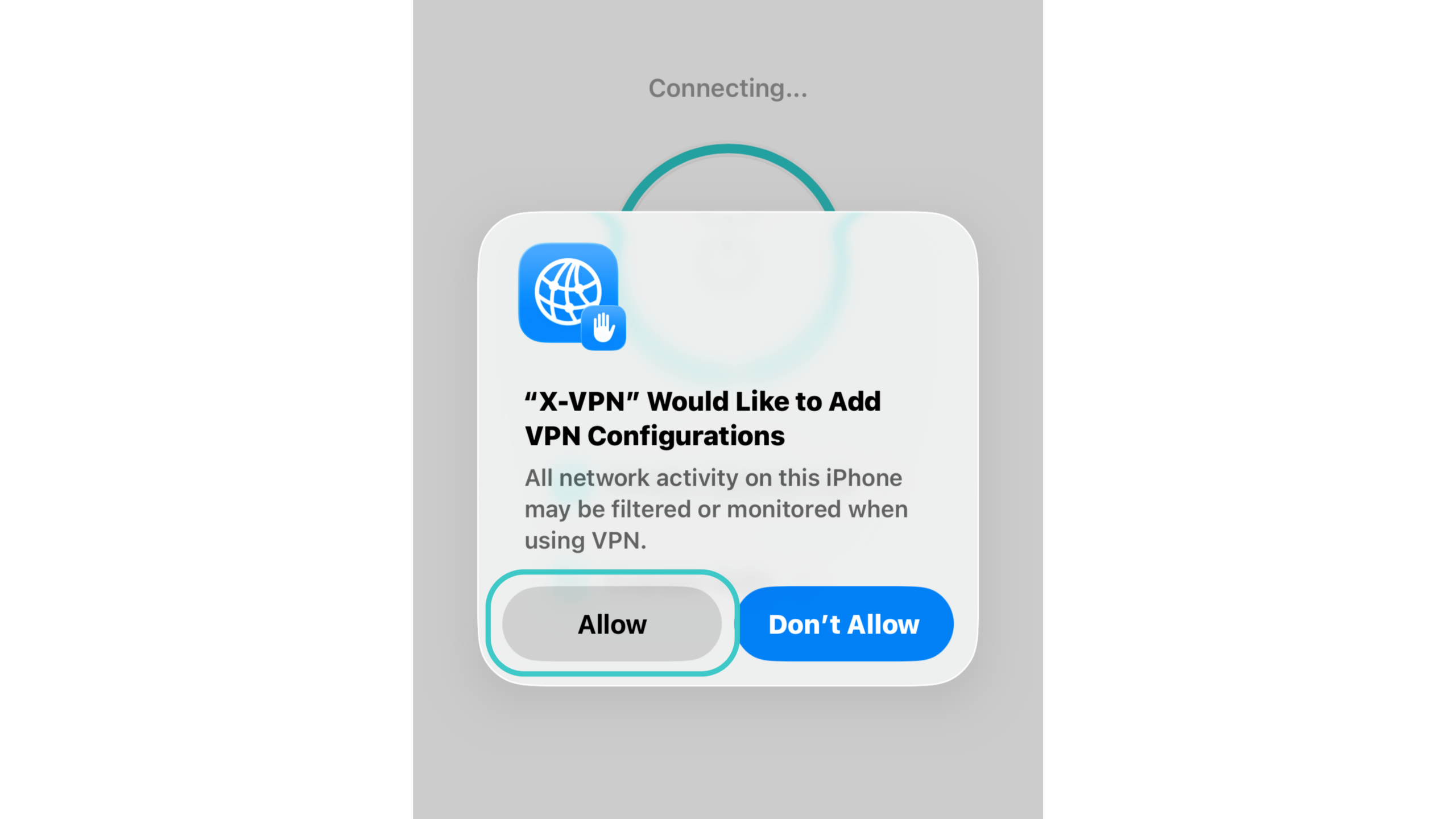 Hit Allow to add VPN configurations