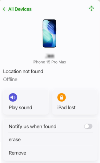 iPhone page showing Erase This Device and Remove This Device