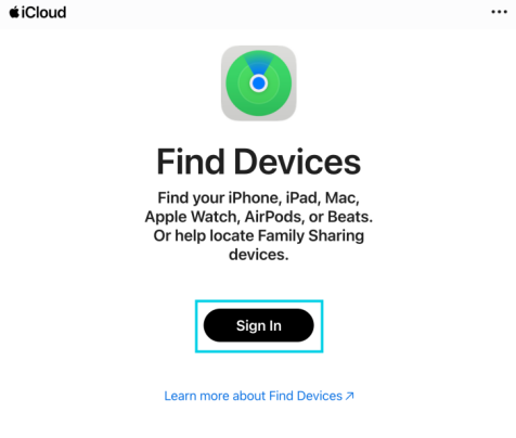 iCloud Find Devices page in a browser
