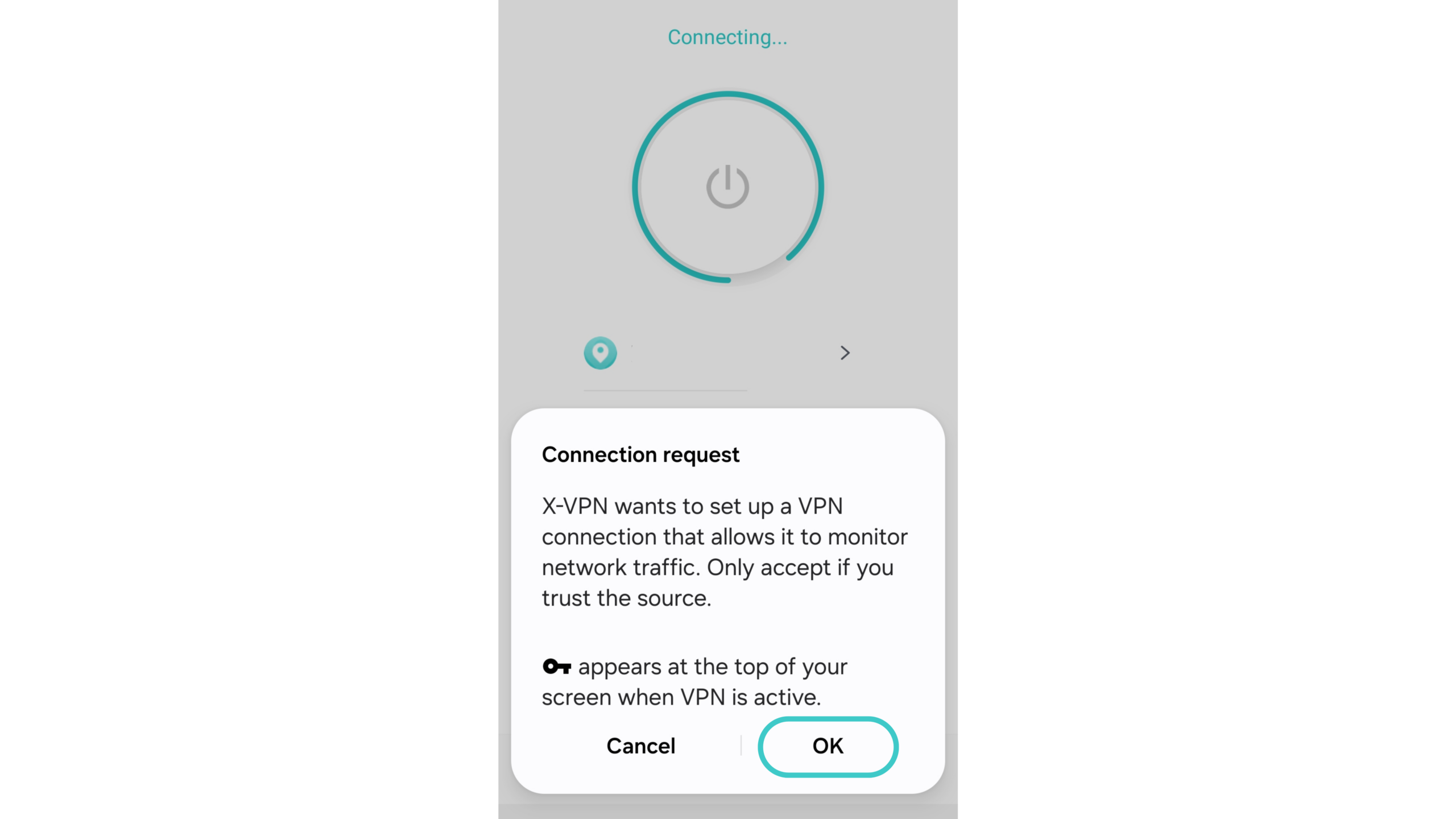 Tap OK to allow the connection request