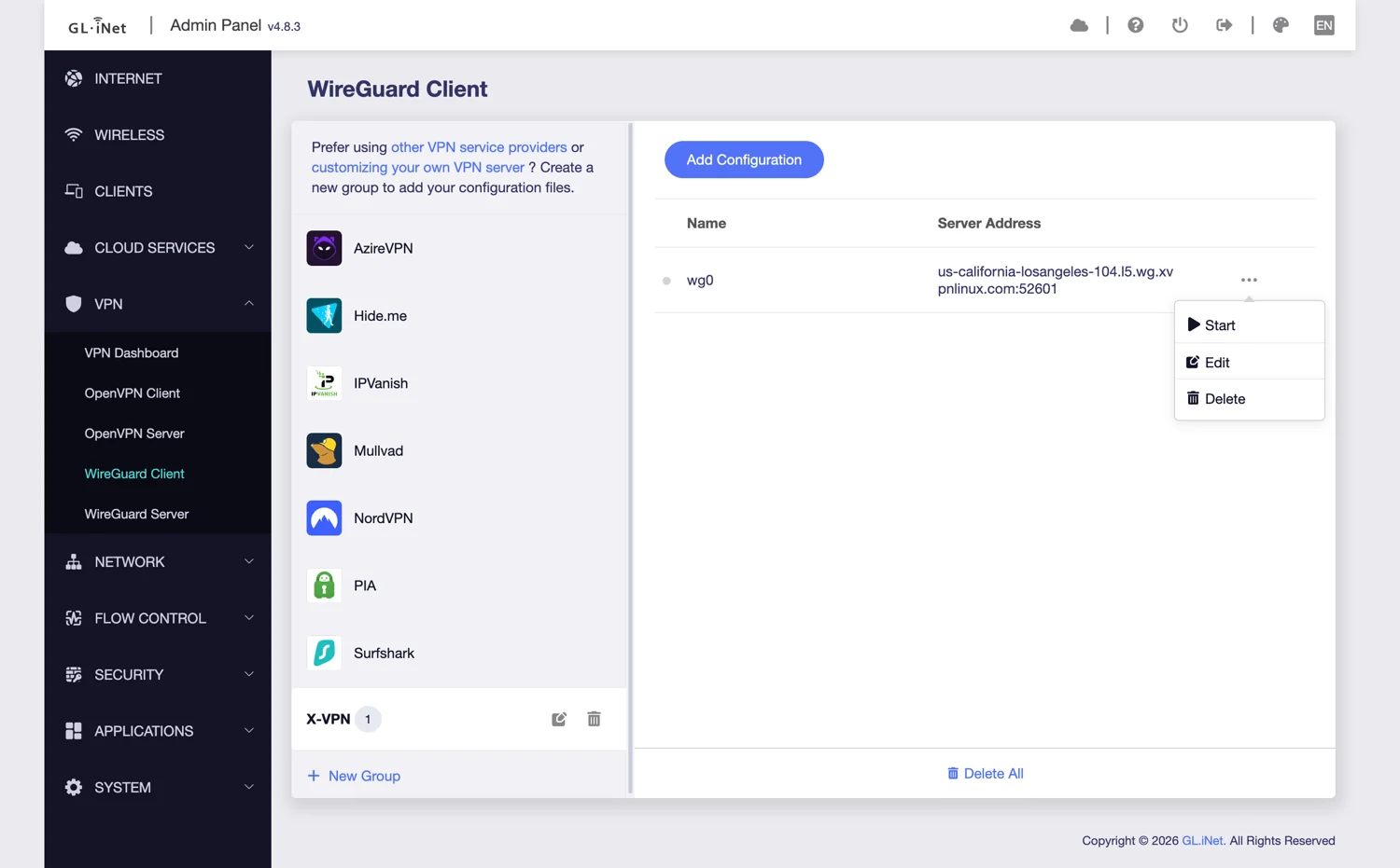 router's VPN client section