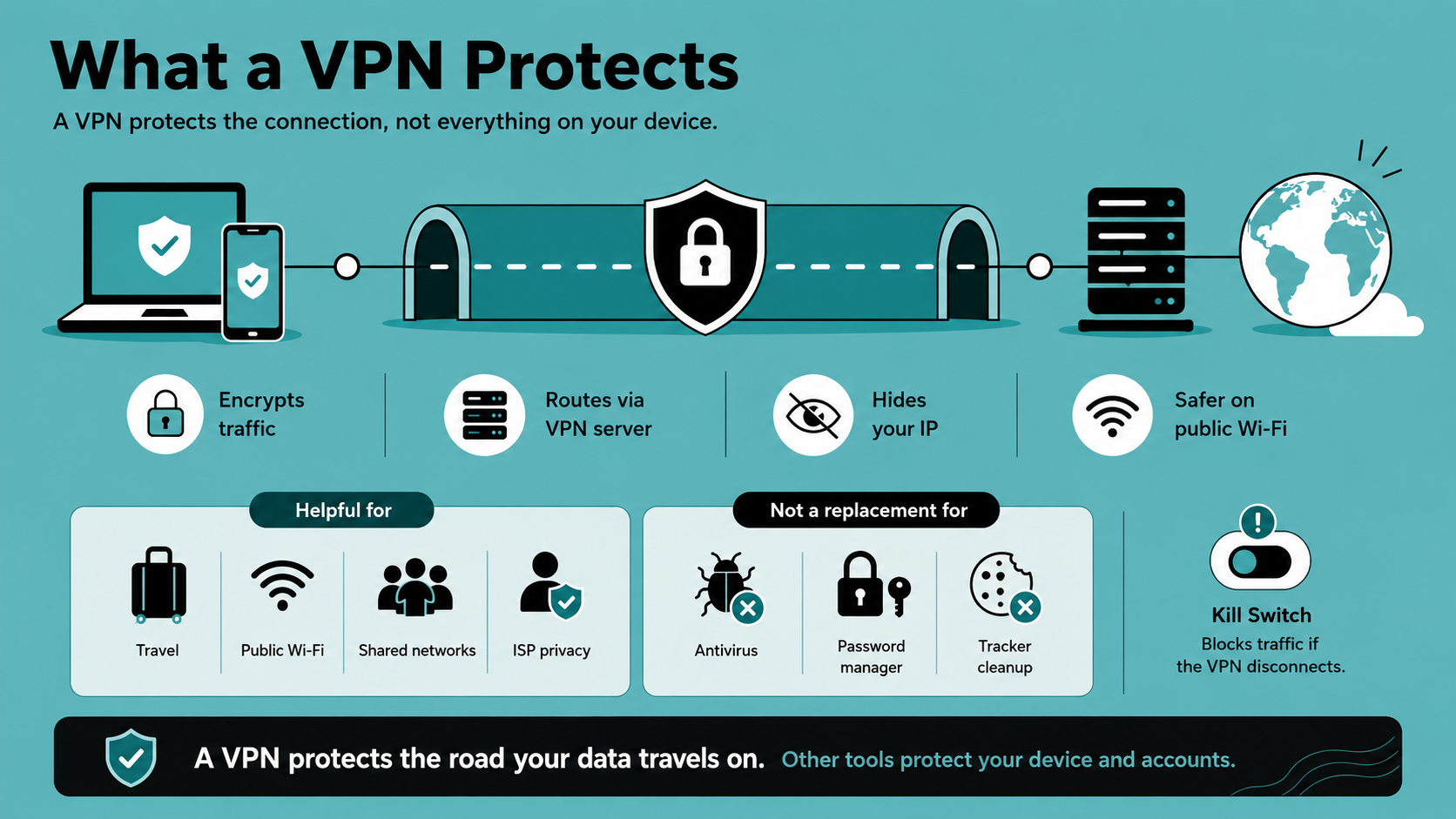 A VPN protects the connection
