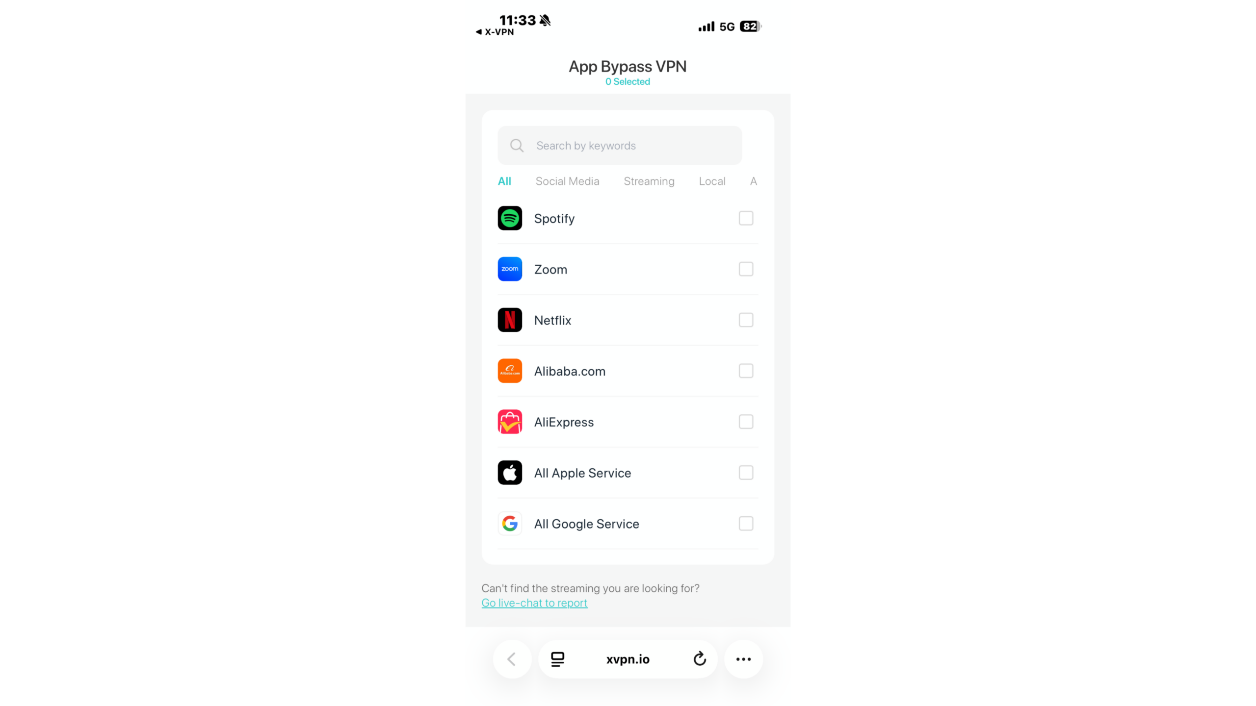 X-VPN Split Tunneling