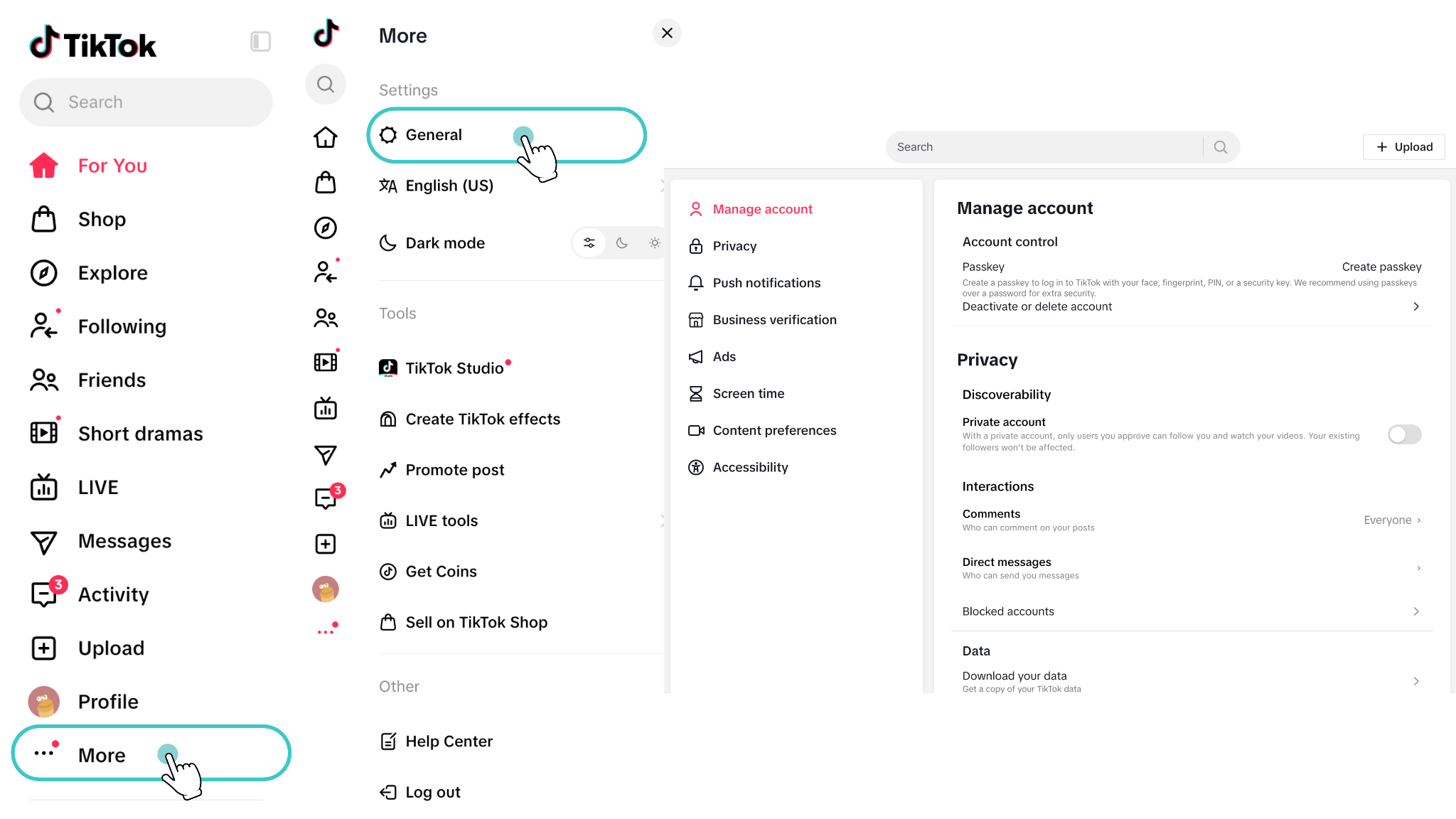 Access the Manage account page