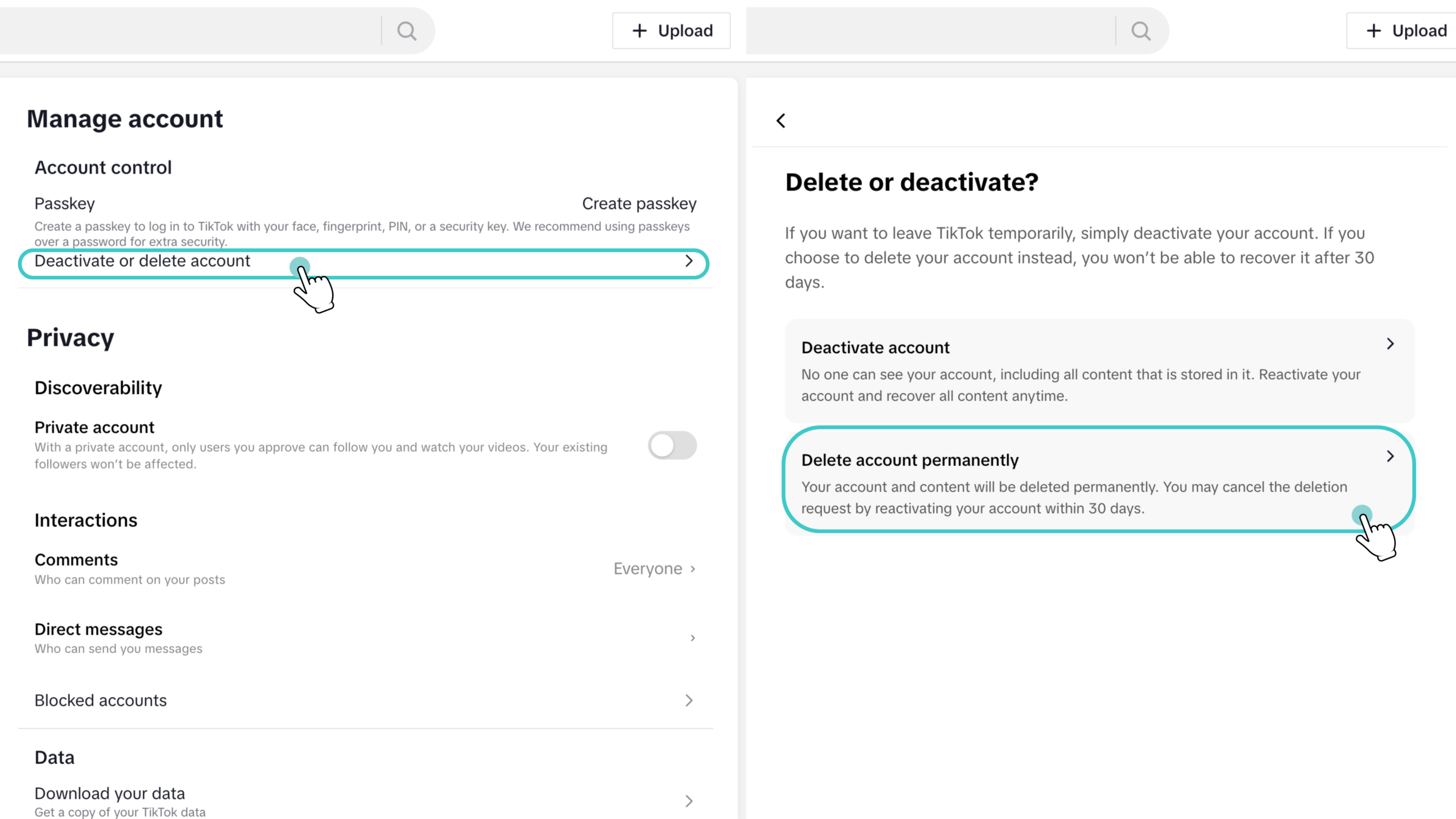 Choose Delete account permanently