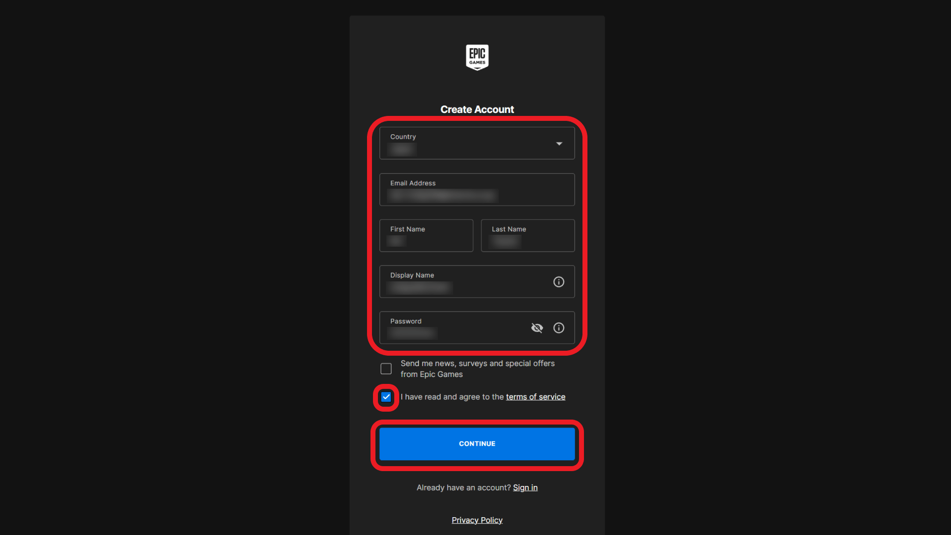 Create another Epic Games account