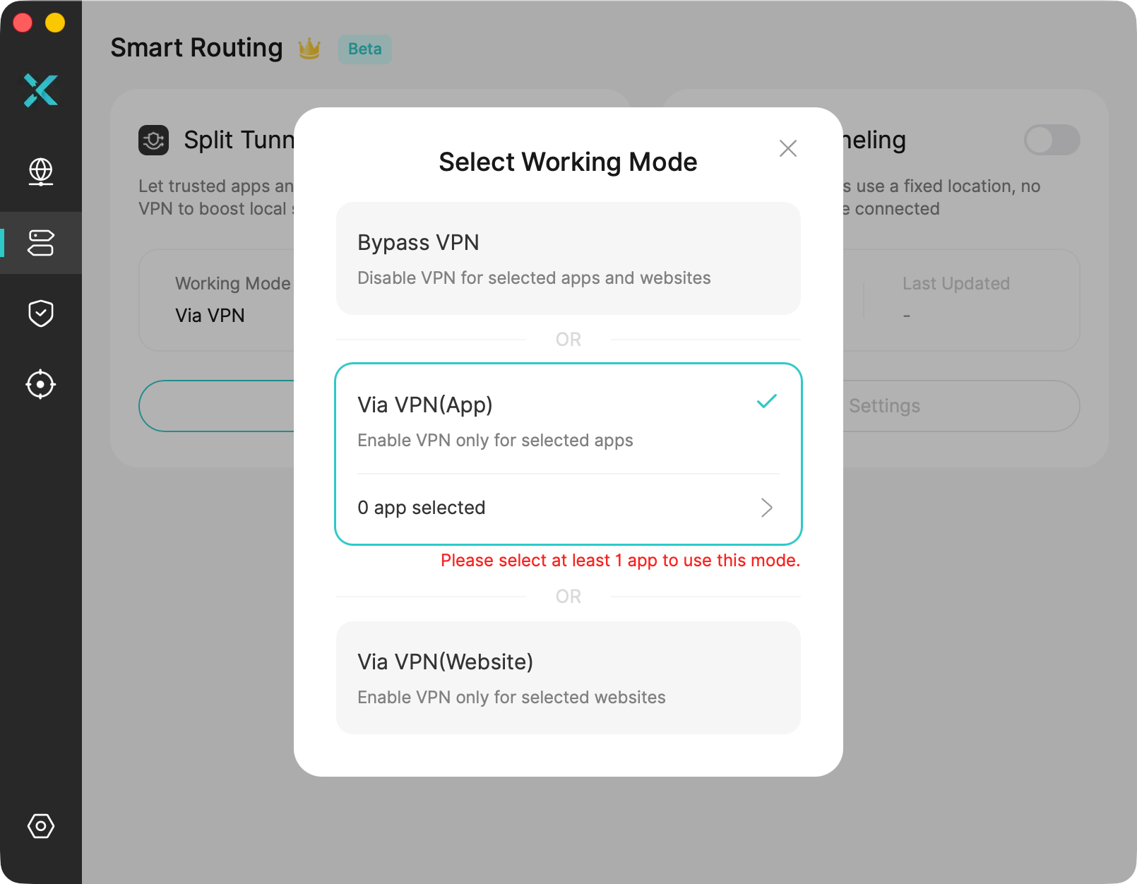 Choose bypass or via VPN