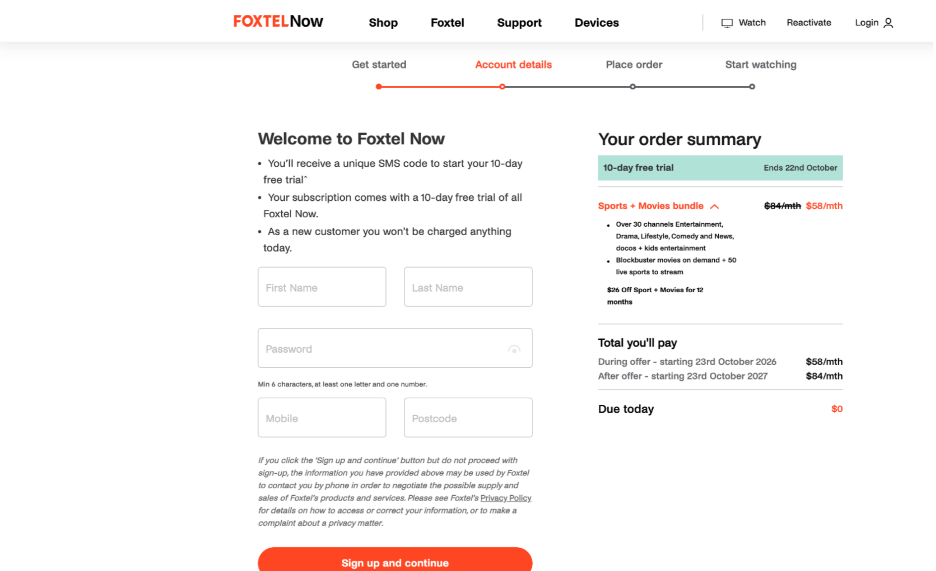 Sign up for a Foxtel Now account