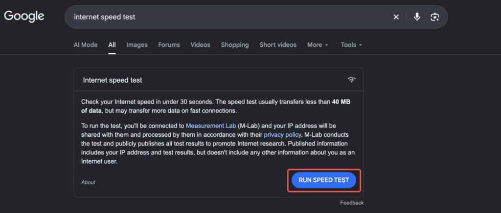 Google Speed Test